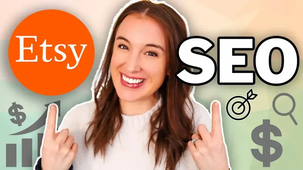 Illustration of a magnifying glass analyzing Etsy SEO tips to improve shop rankings in 2025.